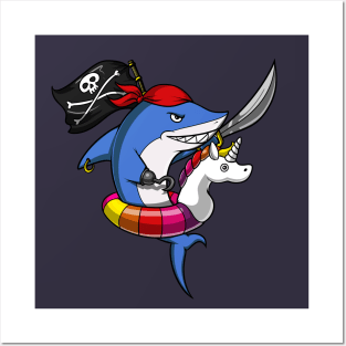 Shark Pirate Riding Unicorn Float Pool Party Posters and Art